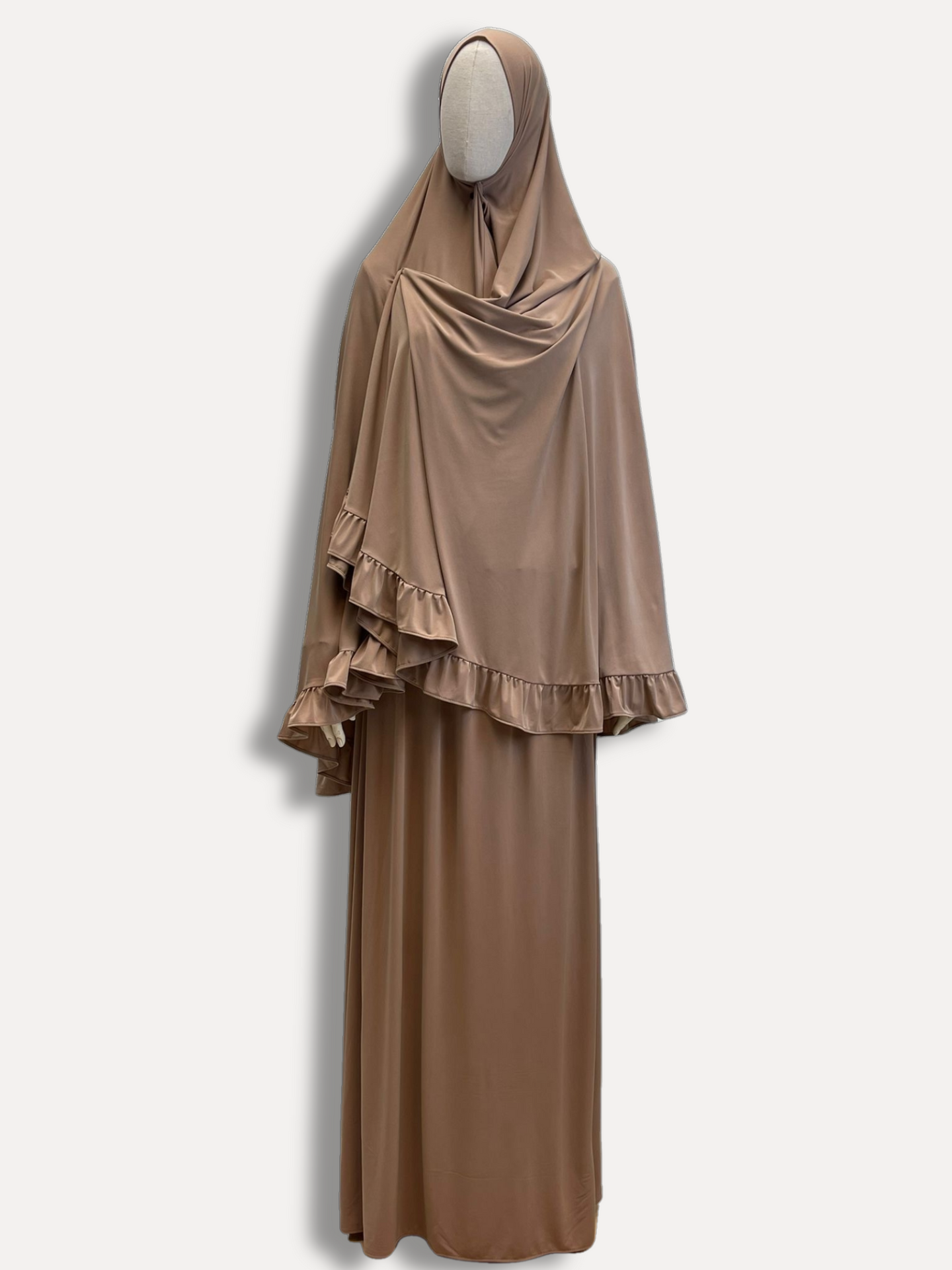 Ruffle Khimar set Premium jersey - Caramel