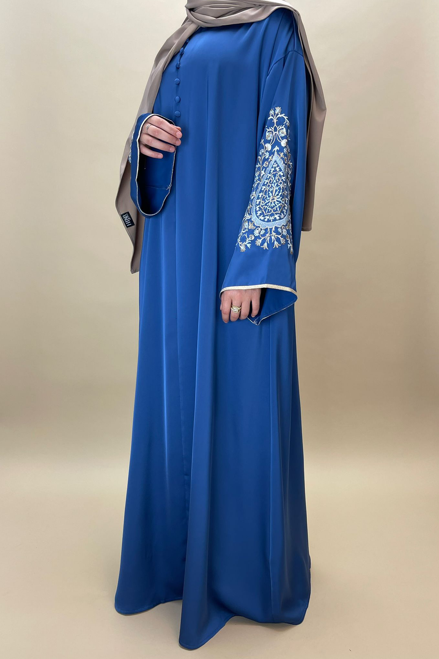 Embroidered satin dress - Blue - Hijab Boutique