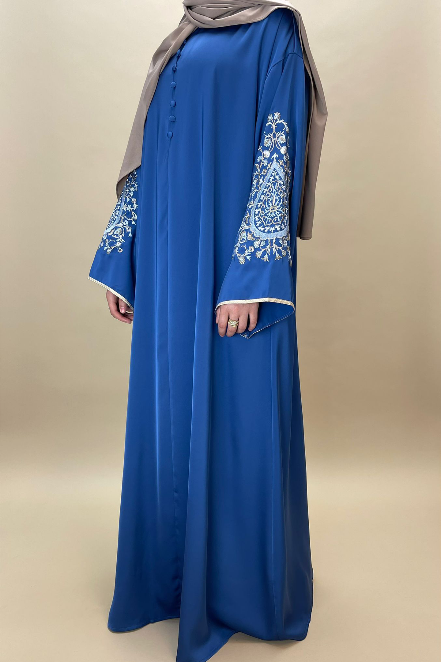 Embroidered satin dress - Blue - Hijab Boutique