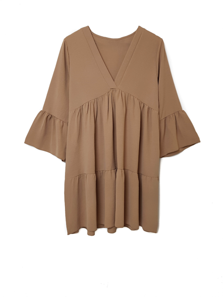 Kleid mit Trompetenärmeln - Camel